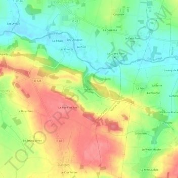 Mapa topográfico Le Tahun, altitud, relieve