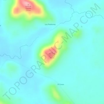 Mapa topográfico Cerro de Arcadio, altitud, relieve