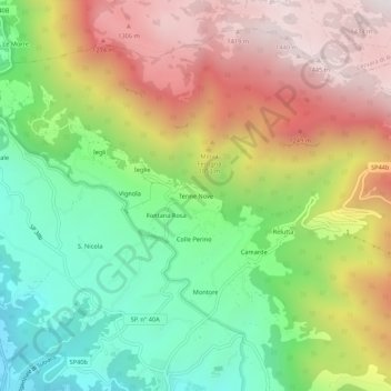 Mapa topográfico Tenne Nove, altitud, relieve