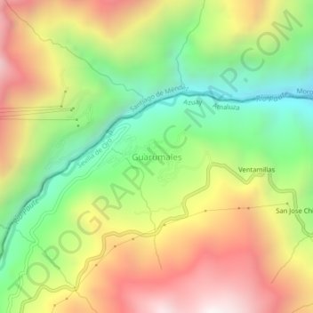 Mapa topográfico Guarumales, altitud, relieve