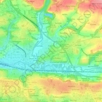 Mapa topográfico Le Rouillen, altitud, relieve