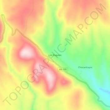 Mapa topográfico Los Puquios, altitud, relieve