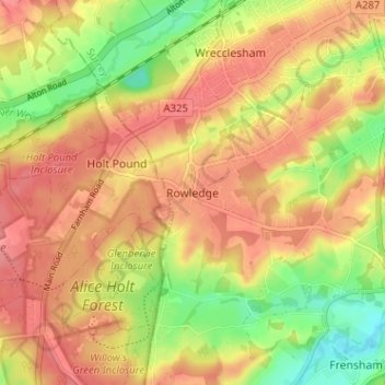Mapa topográfico Rowledge, altitud, relieve