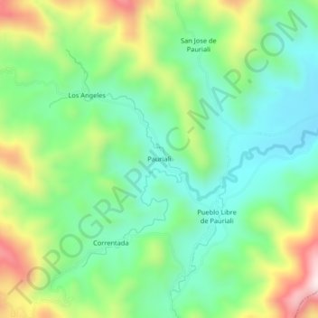 Mapa topográfico Pauriali, altitud, relieve
