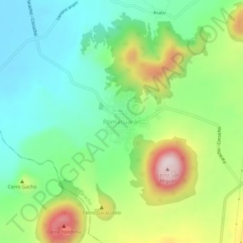 Mapa topográfico Pomacuarán, altitud, relieve