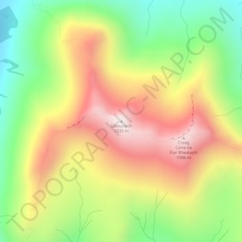 Mapa topográfico Gleouraich, altitud, relieve