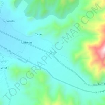 Mapa topográfico Caral, altitud, relieve