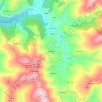 Mapa topográfico Bruicedo, altitud, relieve