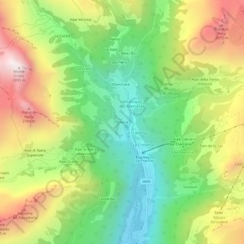 Mapa topográfico Rovinal, altitud, relieve