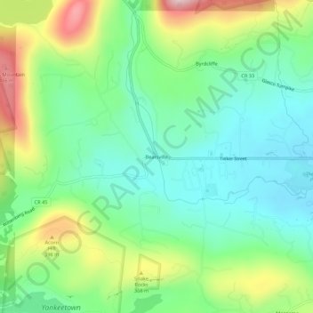 Mapa topográfico Bearsville, altitud, relieve