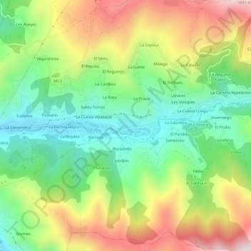 Mapa topográfico La Caleyina, altitud, relieve