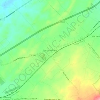 Mapa topográfico Lees Cross Roads, altitud, relieve