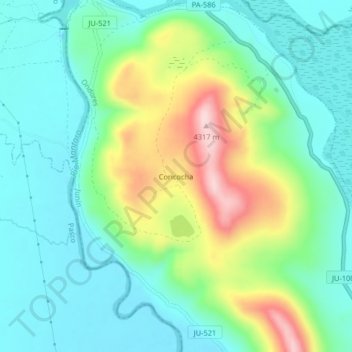 Mapa topográfico Coricocha, altitud, relieve