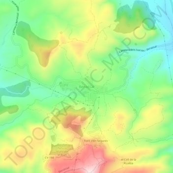 Mapa topográfico Benassal, altitud, relieve