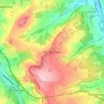 Mapa topográfico Farnley Tyas, altitud, relieve