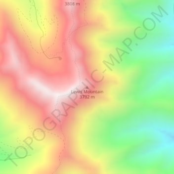 Mapa topográfico Lewis Mountain, altitud, relieve