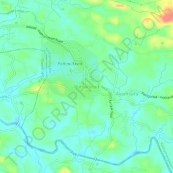 Mapa topográfico Pothanicad, altitud, relieve