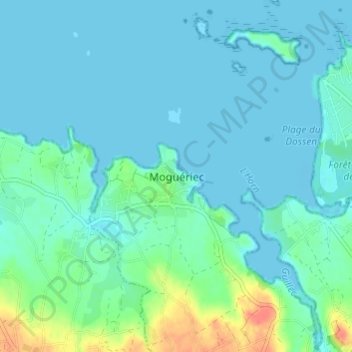 Mapa topográfico Moguériec, altitud, relieve
