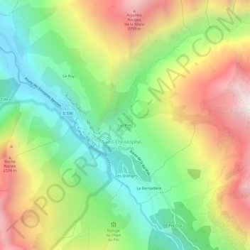 Mapa topográfico Les Prés, altitud, relieve