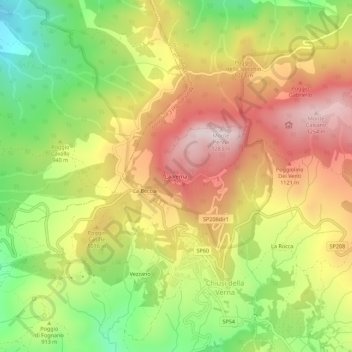 Mapa topográfico La Verna, altitud, relieve