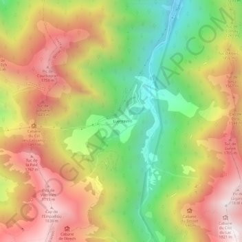 Mapa topográfico Luentein, altitud, relieve