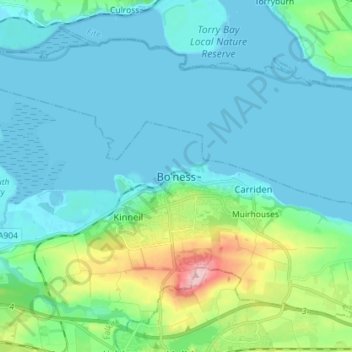 Mapa topográfico Bo'ness, altitud, relieve