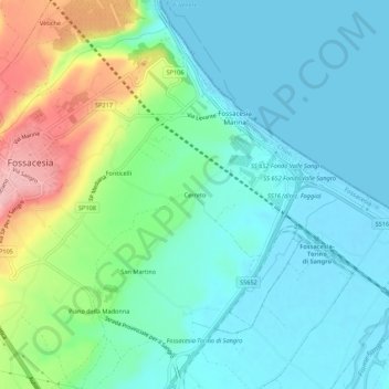 Mapa topográfico Cerreto, altitud, relieve