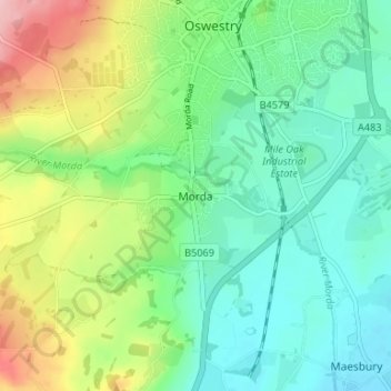 Mapa topográfico Morda, altitud, relieve