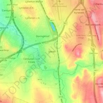 Mapa topográfico Irene, altitud, relieve