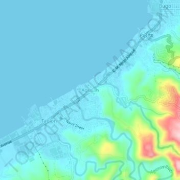 Mapa topográfico Agusan, altitud, relieve