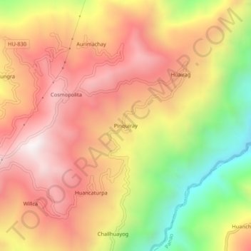 Mapa topográfico Pinquiray, altitud, relieve