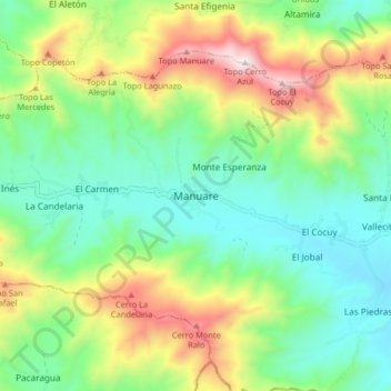 Mapa topográfico Manuare, altitud, relieve