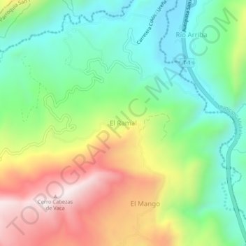 Mapa topográfico El Ramal, altitud, relieve