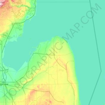 Mapa topográfico Huron, altitud, relieve
