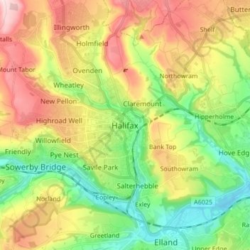 Mapa topográfico Halifax, altitud, relieve