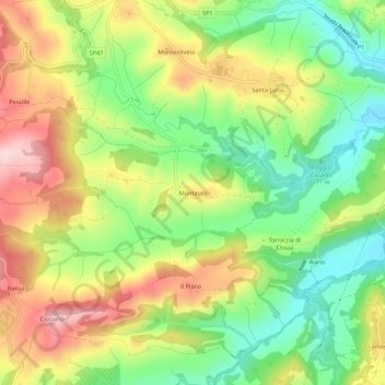 Mapa topográfico Montauto, altitud, relieve