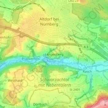 Mapa topográfico Lenzenberg, altitud, relieve