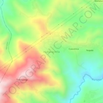 Mapa topográfico Huilacapixtla, altitud, relieve