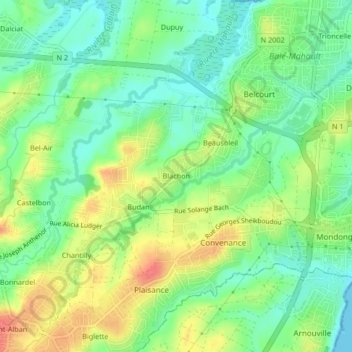 Mapa topográfico Blachon, altitud, relieve