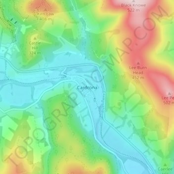 Mapa topográfico Cardrona, altitud, relieve