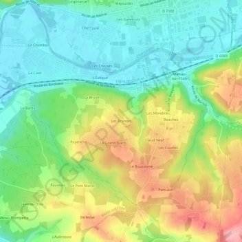 Mapa topográfico Les Brandes, altitud, relieve
