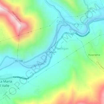 Mapa topográfico Taruca, altitud, relieve