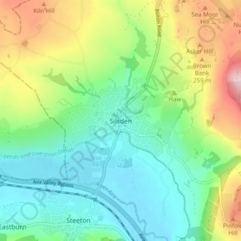 Mapa topográfico Silsden, altitud, relieve