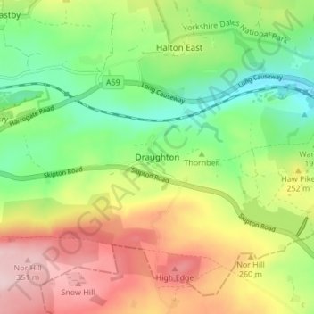 Mapa topográfico Draughton, altitud, relieve