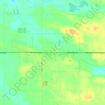 Mapa topográfico Edmore, altitud, relieve