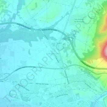 Mapa topográfico Columbrianos, altitud, relieve