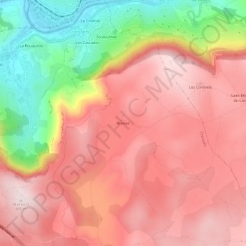 Mapa topográfico Brunas, altitud, relieve