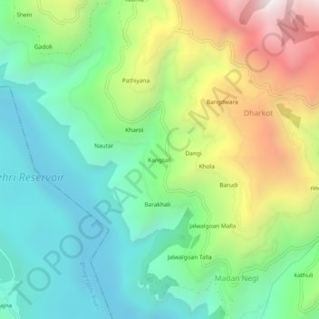 Mapa topográfico Kangsali, altitud, relieve