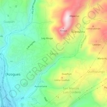 Mapa topográfico Bayas, altitud, relieve