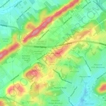 Mapa topográfico Cherokee Ridge, altitud, relieve